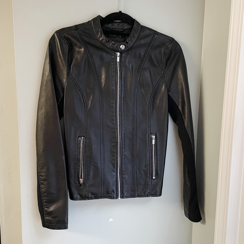 Kenneth Cole Black Leather Biker  Jacket